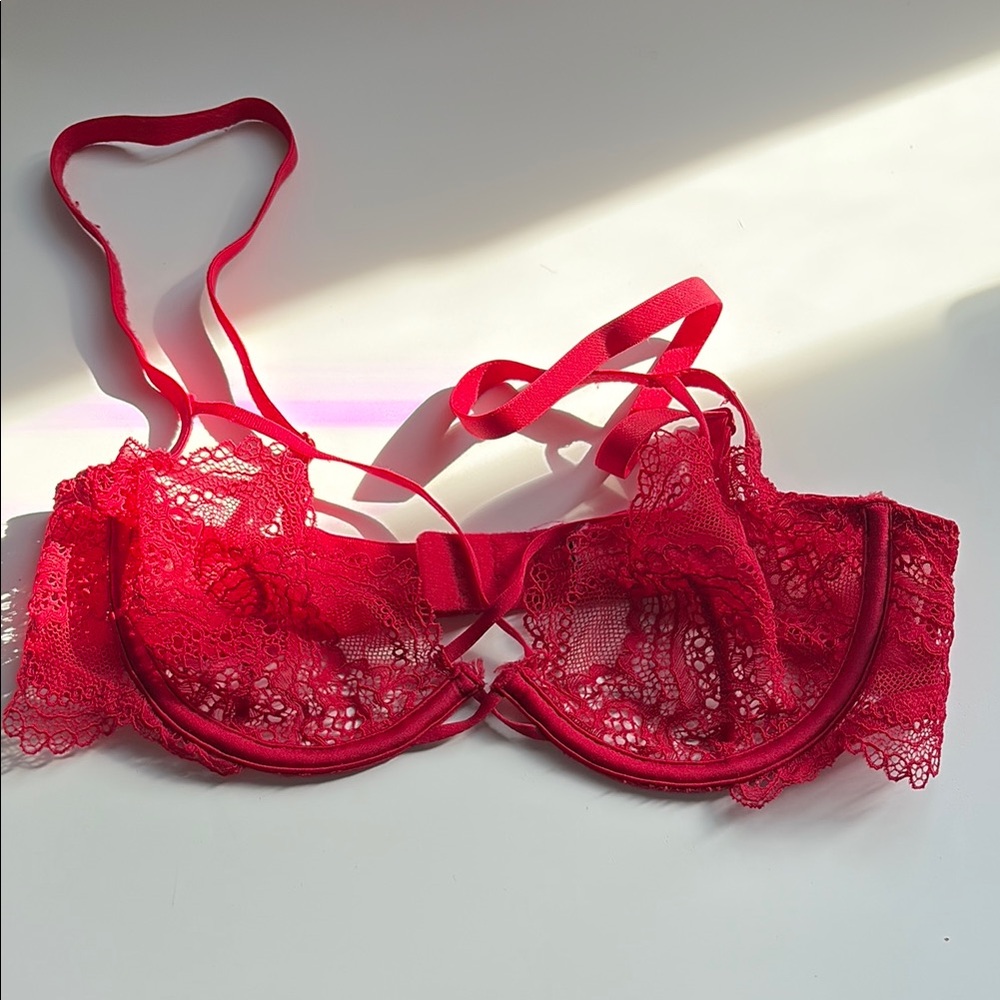 Elegant Red Lace Bra - Picture 3 of 5